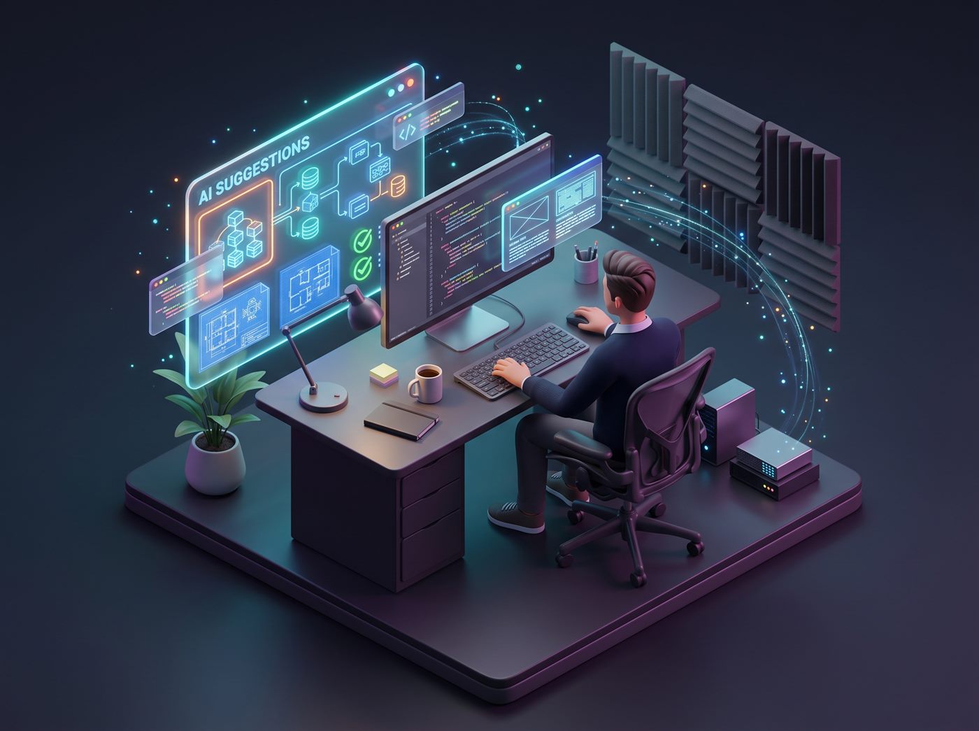 Engineer collaborating with AI tools on system architecture